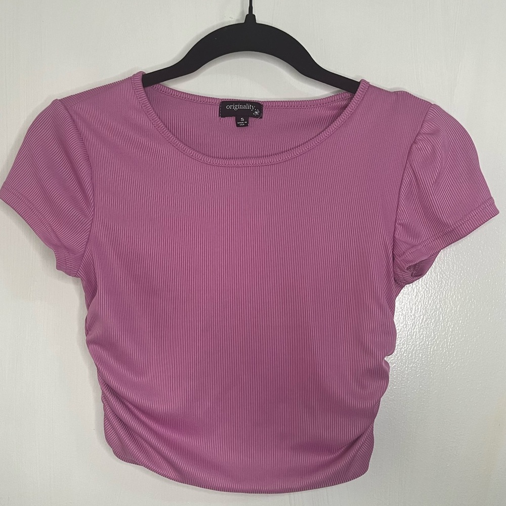 Women's Pink Cinched Ribbed Top